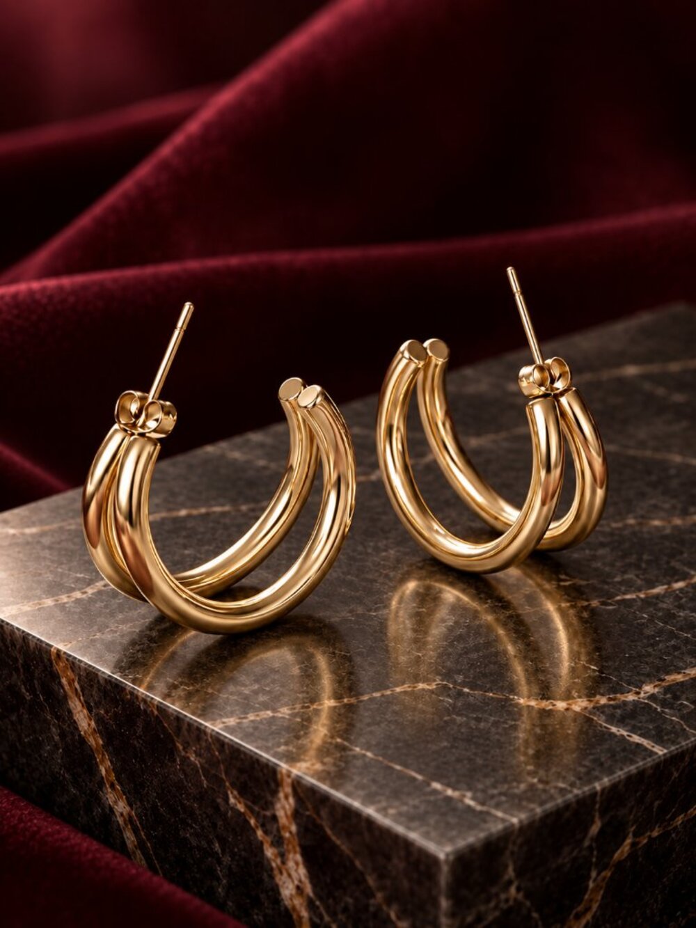 Chunky Double C Split Hoop Earrings 18K Gold Plated 316L Steel Old Money 1"